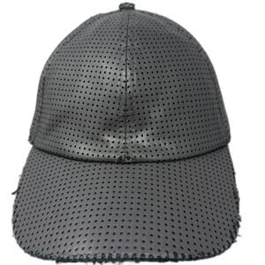 D&Y Baseball Cap Gray One Size Perforated Faux Leather Distressed Slideback Hat